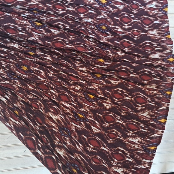 Forever 21 Boho Ikat Print Pleated Midi Side Pockets Flowy Rust A-line Skirt - Picture 4 of 11